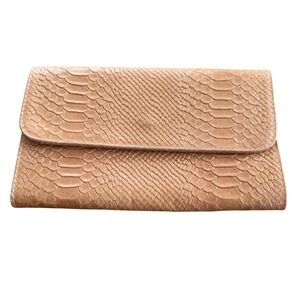 Genuine Leather Made in Italy Snakeskin Embossed Clutch Bag Tan/Camel Evening